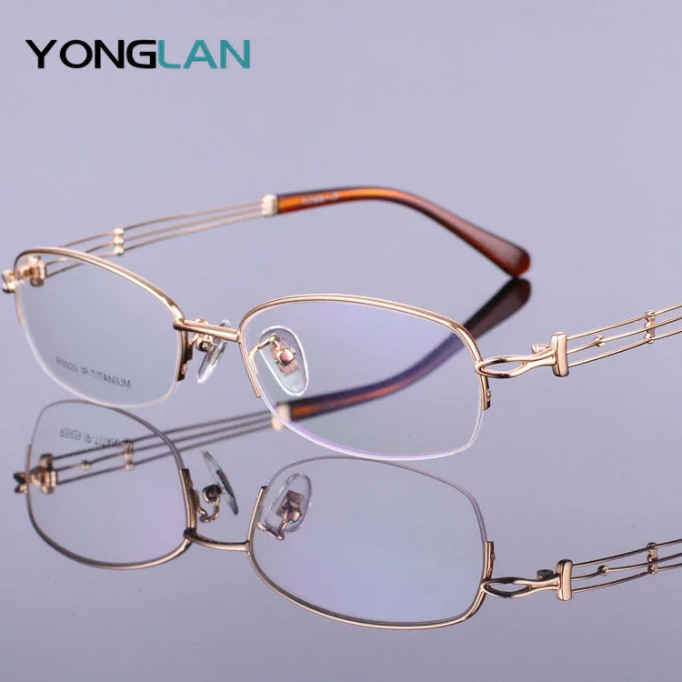 

Yong Lan Women titanium Quality Frame Myopia Design Semi-Rimless Eyewear Clear Lens Gafas Optical Glasses