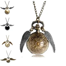Античный Золотой волшебник, магия кварцевые карманные часы Fob часы крылья Ожерелье Мужчины Женщины подарок Прямая