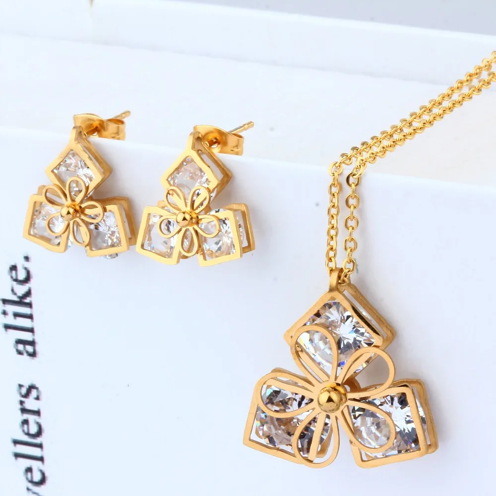 

XUANHUA Fashion Zircon Stainless Steel Wedding Jewelry Sets For Women Bijoux Accessories Girl Gift Dubai Jewelry Sets African