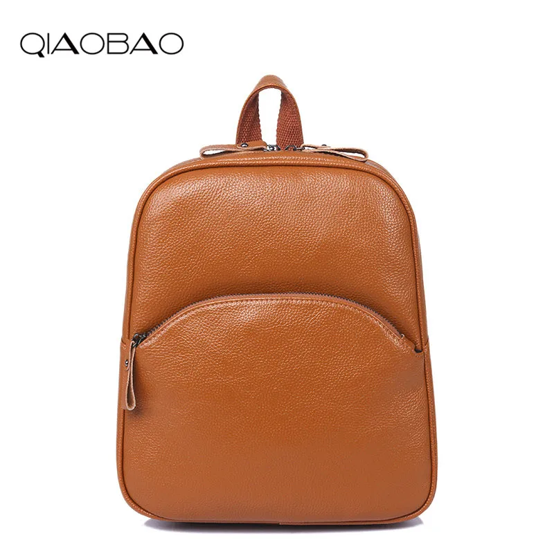 

QIAOBAO High Quality Cow Leather Women Backpack Preppy Style School Backpack Black Women Bag