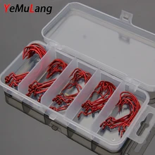 YeMuLang 50 шт./лот красные рыболовные крючки из высокоуглеродистой стали 2#1#1/0#2/0#3/0# песка Кривошип крючки с отверстием для рыболовных аксессуаров