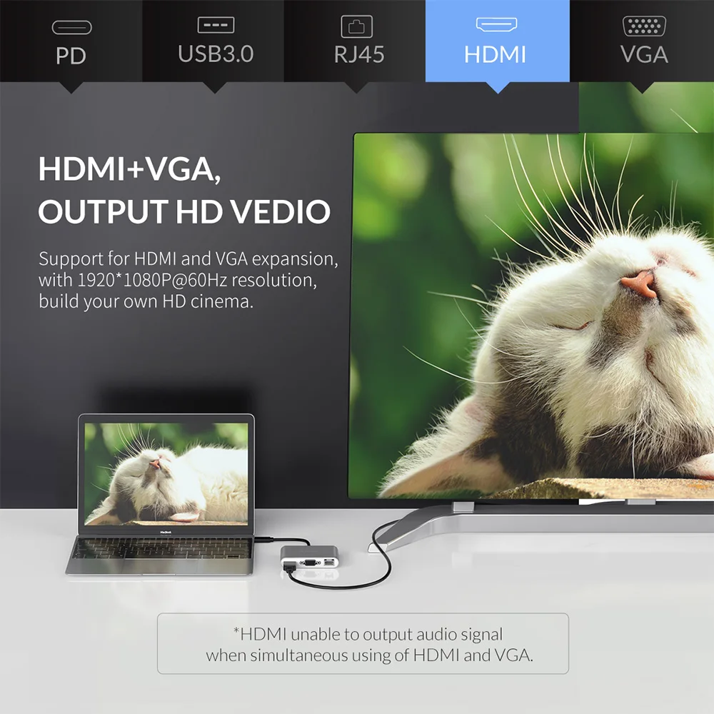  ORICO USB HUB USB C to HDMI RJ45 VGA Type-C PD Adapter For Mac/Samsung Galaxy/ Huawei Type C USB 3.