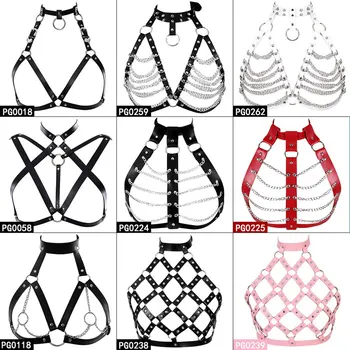 

Leather Body Harness Bra Punk Goth Strappy Top Cage Harnesses Adjustable for Women Sexy Bondage Lingerie Festival Rave Wear