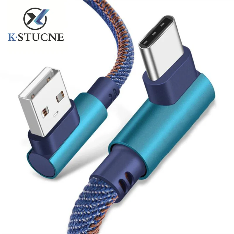 

USB Type C Cable 90 Degree Braided Fast Charging Data Type-C Cable For Samsung S9 Huawei Oneplus 6 Mobile Phone Charger USB Cord