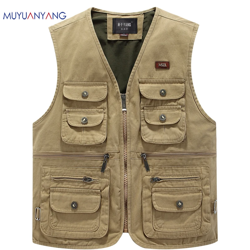 

Mu Yuan Yang Spring and Autumn Multi-pockets 2018 Men' s Vests Coats & Jackets Large Size Cotton Outerwear & Coat Man XXXL XXXXL