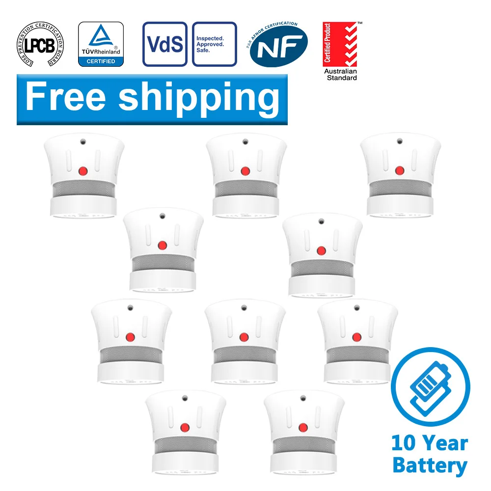 

CPVan FSD002 10pcs Mini Smoke Detector 10 Years Battery Life EN14604 Listed CE Certification 85dB fire alarm system rookmelder