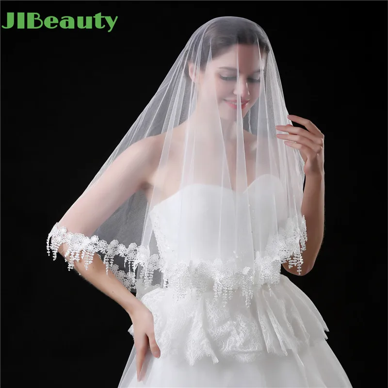 

QIANJI White Short Lace Hair Veil Women Veil Wedding Brides Veil