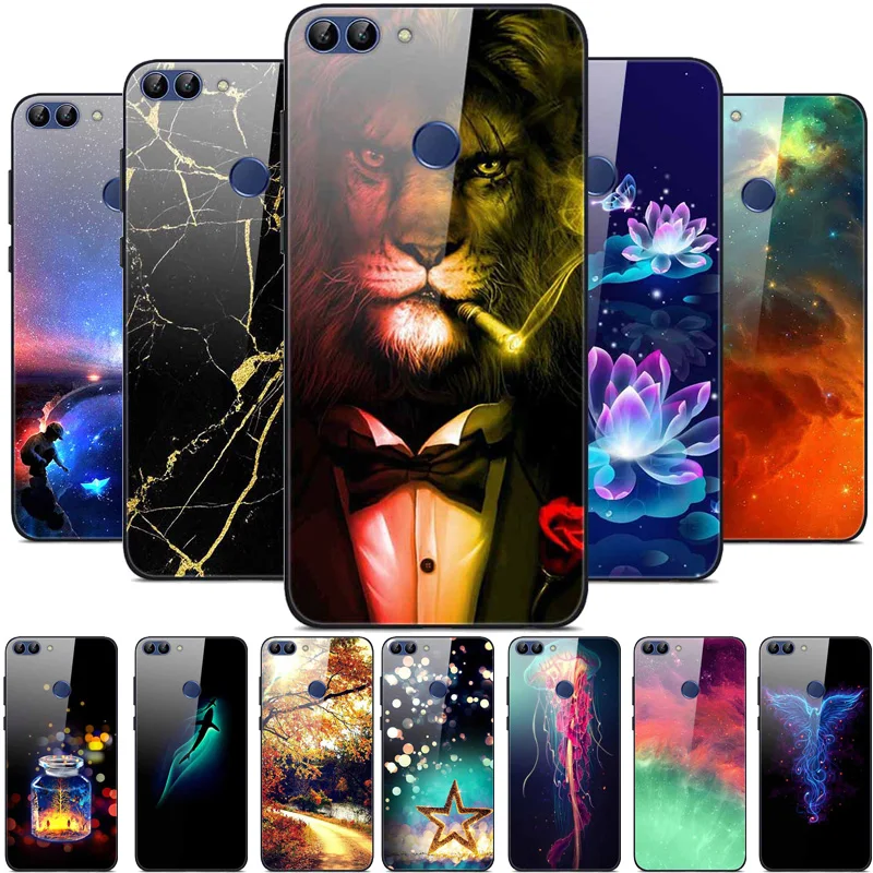 

Tempered Glass Case For Coque Huawei P Smart 2018 Cover Soft Bumper 3D Printing Funda For Huawei P Smart 2018 FIG-LX1 Phone Case