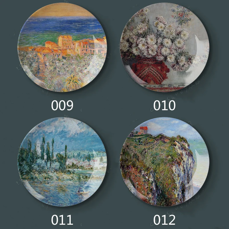 8" Oscar-Claude Monet Painting Wall Hangings Plates Ceramic Home Decorative Dish Decoration Plates 3