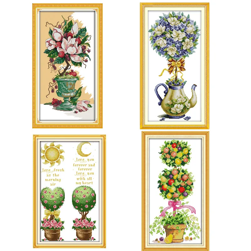 

Magnolia Teapot Flowers Paintings Printed On Canva DMC 11CT 14CT Chinese Cross Stitch Patterns Kits Embroidery Needlework Sets
