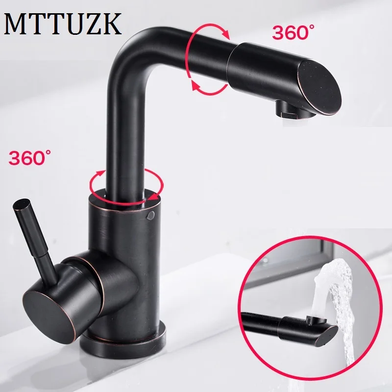 MTTUZK European Style ORB Brushed Stainless Steel Basin Faucet Bathroom