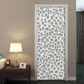 

DIY Door Sticker 3D Nordic Modern Plaster Hollow Mural Wallpaper PVC Self-adhesive Wall Decal Living Room Door Home Decor Poster