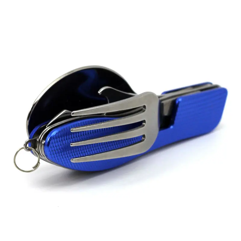 Stainless Steel Camping Cutlery 3 in 1 Multi Function Folding Cutlery Sets Travel Gears Portable