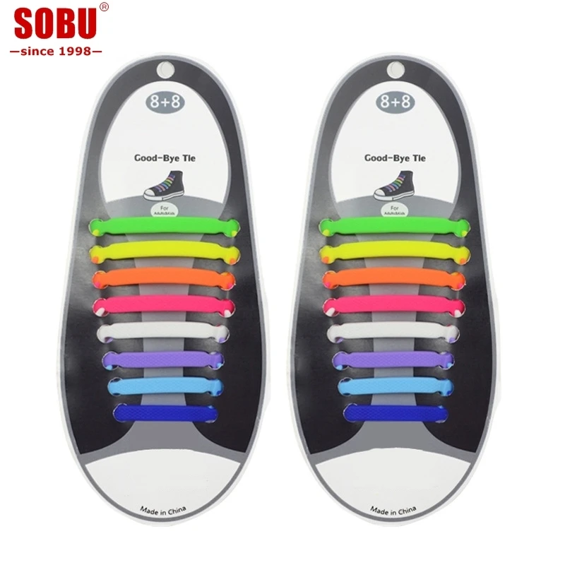 

16Pcc/Set Running No Tie Shoelaces Fashion Unisex Elastic Silicone Shoe Lace V009