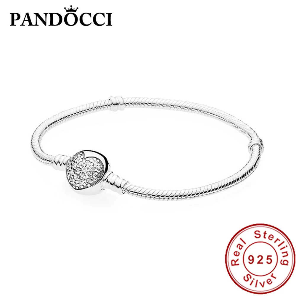 

PANDOCCI 100% 925 Sterling Silver 1:1 Original 590743CZ-1 MOMENTS SILVER BRACELET WITH SPARKLING HEART CLASP Eternal Charming