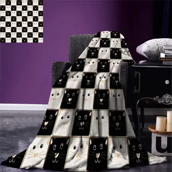 

Checkers Game Throw Blanket Checkered Squares with Cute Cat Faces in Classic Game Board Pattern Warm Microfiber