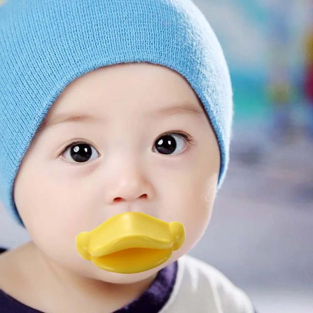Bébé sucettes mamelon drôle infantile sucette Cartton jaune canard bouche grandes lèvres bébé sucettes
