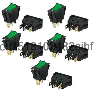 

10 Pcs AC 250V/15A 125V/20A Green Indicator Light 3 Pin ON OFF Rocker Switch