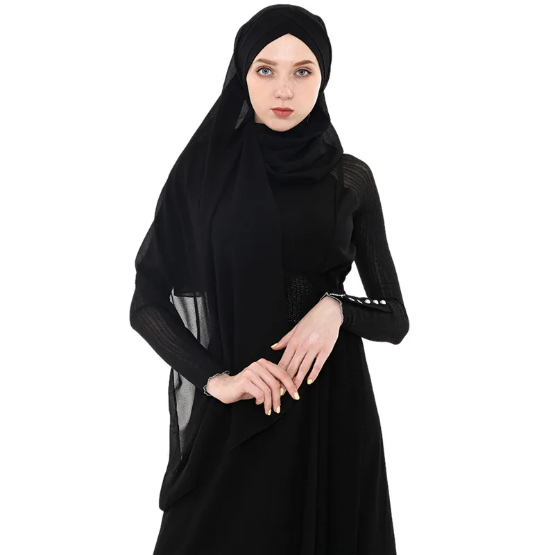 Летние Для женщин шифоновое Ready To Wear мгновенный Hijab шарф Мусульманский шифон головной платок исламские платки арабский платок - Цвет: black