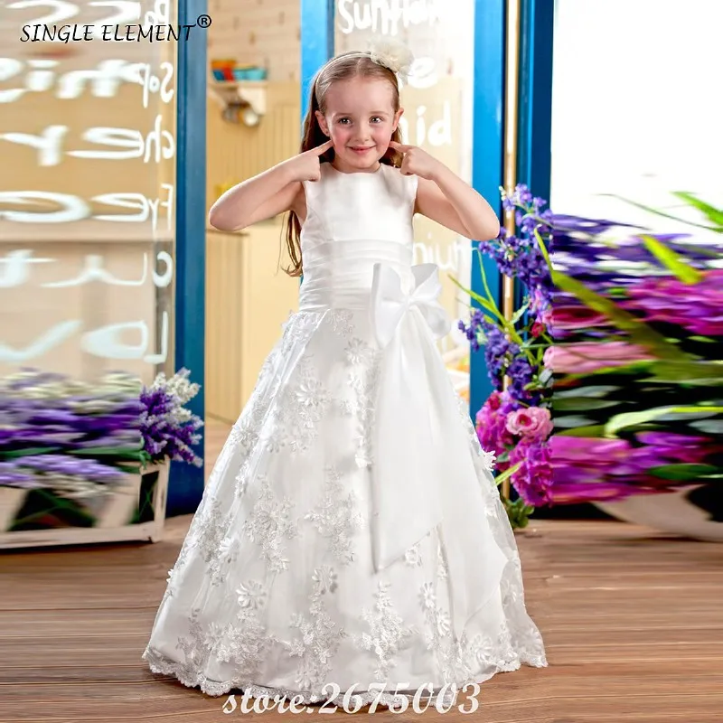 

SINGLE ELEMENT 100% Real Bow Belt Lovely White Ivory Flower Girl Dresses