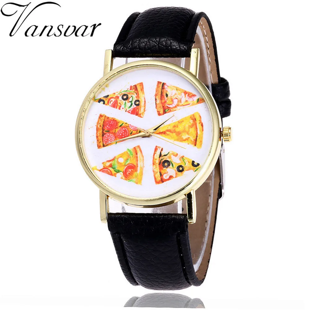 

Vansvar Luxury Brand Women's Watch Pizza Pattern Leather Strap Ladies Watch Dress Gifts Mens Wrist Watch montre femme 2018