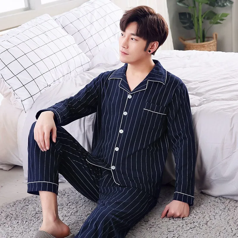 Мужские хлопковые Пижамные комплекты 2018 корейские популярные мужские пижамы Удобная Пижама мужские большие размеры мягкая Ночная рубашка