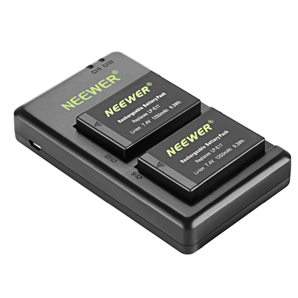 Neewer 2-Pack LP-E17 обновленная батарея и двойное зарядное устройство USB для Canon Rebel SL2, T6i, T6s, T7i, EOS M3, M5, M6, EOS 200D, 77D, KISS X8i