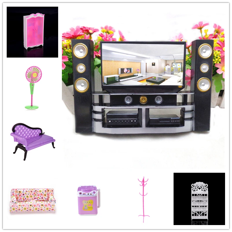 

Poppenhuis HI-FI TV Kast Audio Speler Bank Stoel Lounge Voor Pop Woonkamer Slaapkamer Kind Meubilair Speelgoed Accessoires