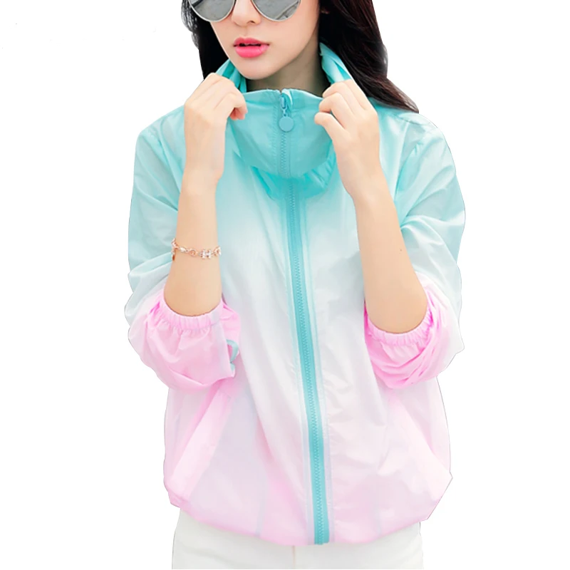 2017 Women Summer Fashion Rainbow Color Sun UV Protection Clothing