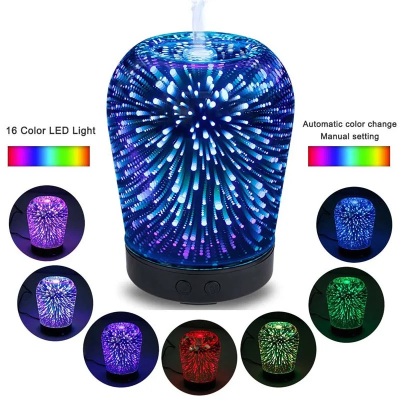 12W 100 240V 100ml 3D Light Essential Oil Aroma Diffuser Ultra quiet Portable Ultrasonic Humidifier Aromatherapy
