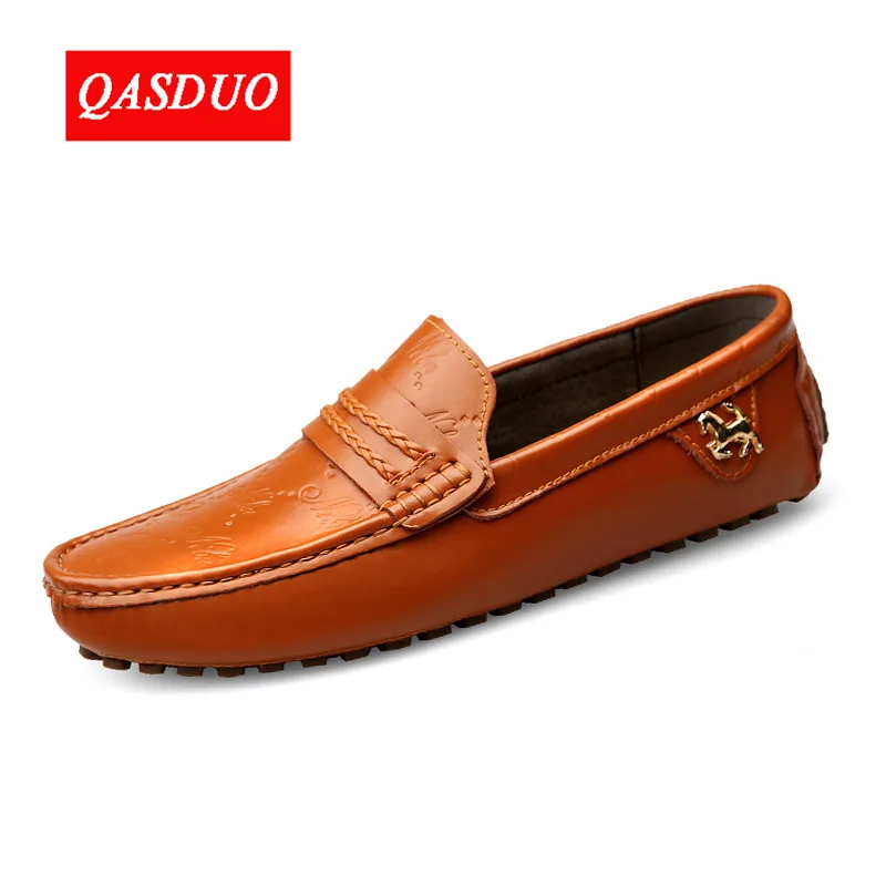 QASDUO Brand Summer spring Breathable Genuine Leather Flats Loafers Men Casual shoes men Luxury Fashion Slip On Driving shoes