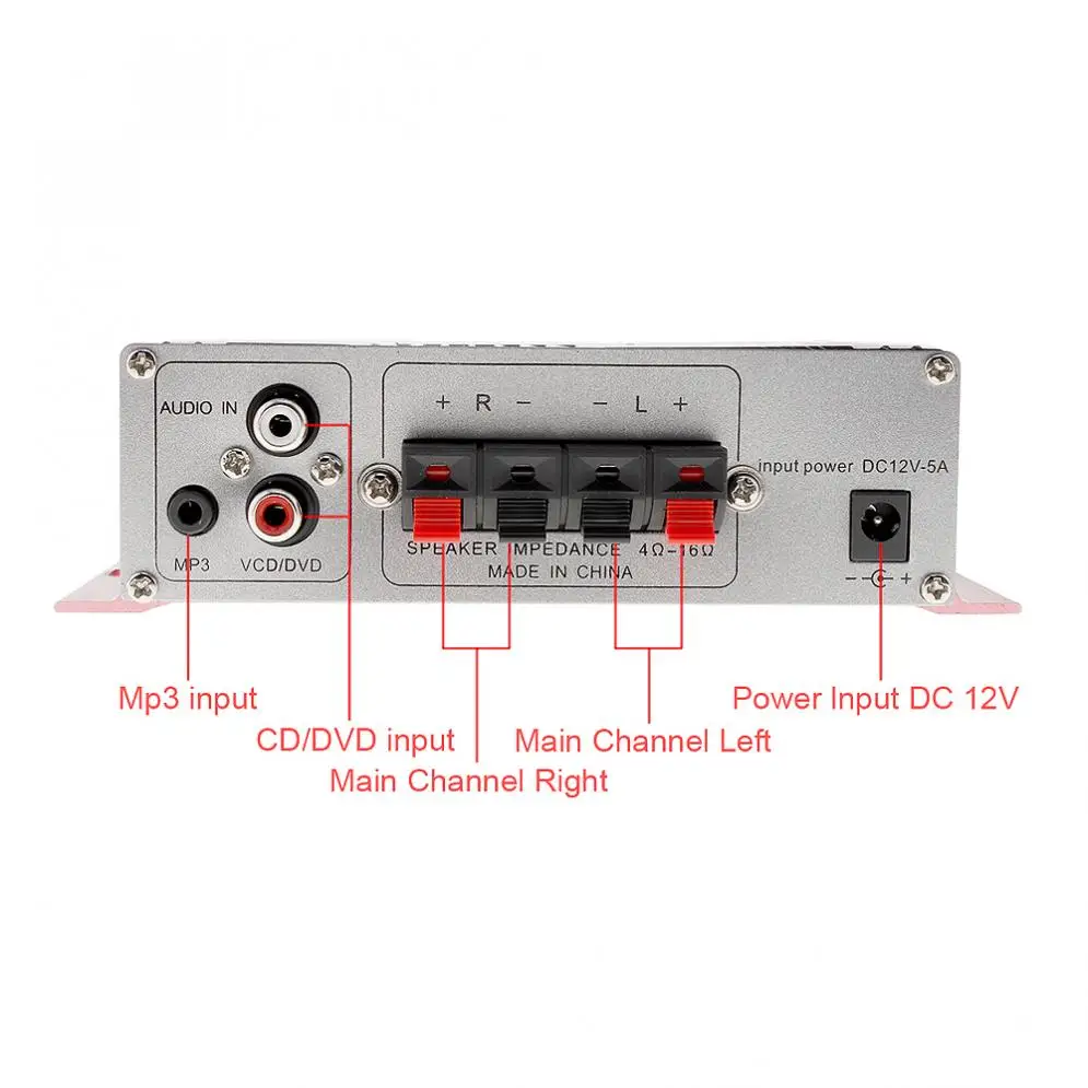 Автомобильный стерео Amplifier12V 2 канальный автомобильный Hi-Fi сабвуфер авто аудио цифровой усилитель Поддержка файлы для CD/DVD/MP3 Вход для автомобиля мотоцикла дома