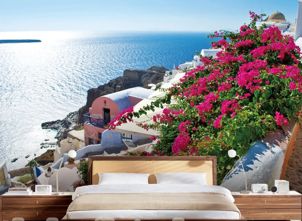 The blue Mediterranean Greece in Aegean garden 3 d mural wallpaper