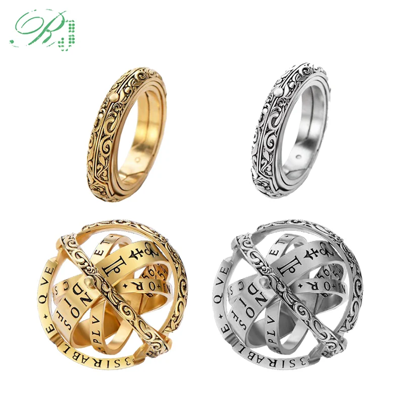 

RJ Vintage Dropshipping Lover Astronomical Ball Rings Rotating Clamshell Couple Ring Universe Student Constellation Ring Jewelry