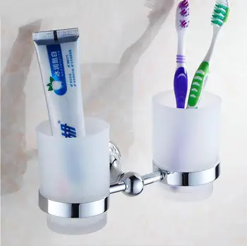 

Bathroom Dual Cup & Tumbler Holders Brass Construction Cup Holder cup shelf Cup Holder Ceramic Base HJ-2488