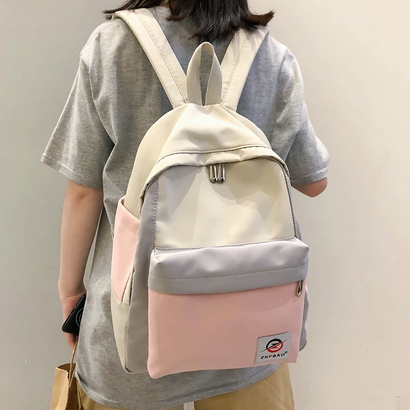 Нейлон Милый панелями цвет женский рюкзак для студентов Повседневная Большая емкость леди 2019 модная сумка harajuku Подростковая девушка школа