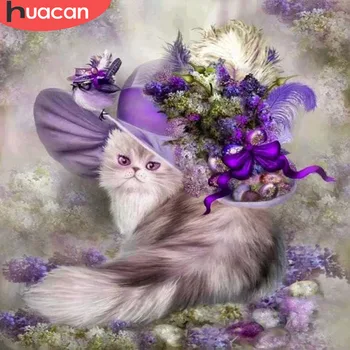 

HUACAN 5d Diamond Mosaic Cat Diamond Painting Cross Stitch Art Diamond Embroidery Full Drill Square Animal Rhinestone Picture
