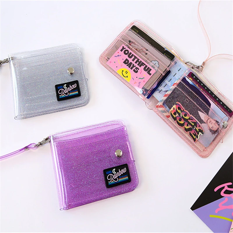 Cartera de Pvc transparente purpurina para mujer, bolso con cordón para el cuello, bonito monedero transparente brillante para fotos, cartera pequeña de plástico para mujer|Carteras| - AliExpress