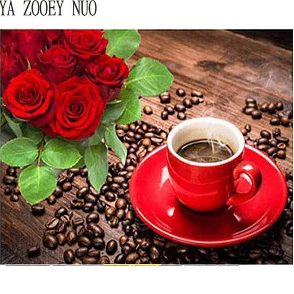 

YA ZOOEY NUO 5D DIY Diamond Painting Crystal Cross Stitch kit Mosaic Full 5D Diamond Decor Diamond embroidery Coffee rose KL491