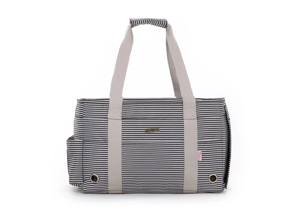 Черная полосатая полиэфирная модная переноска для собак Сумка с дырками для дыхания модная маленькая сумка для щенков