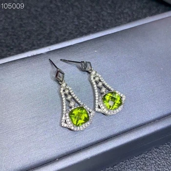 通販 ファッションスクエアナチュラルグリーンカンラン石ドロップイヤリング 925 シルバー天然ペリドットの宝石イヤリング女性党ギフトジュエリー