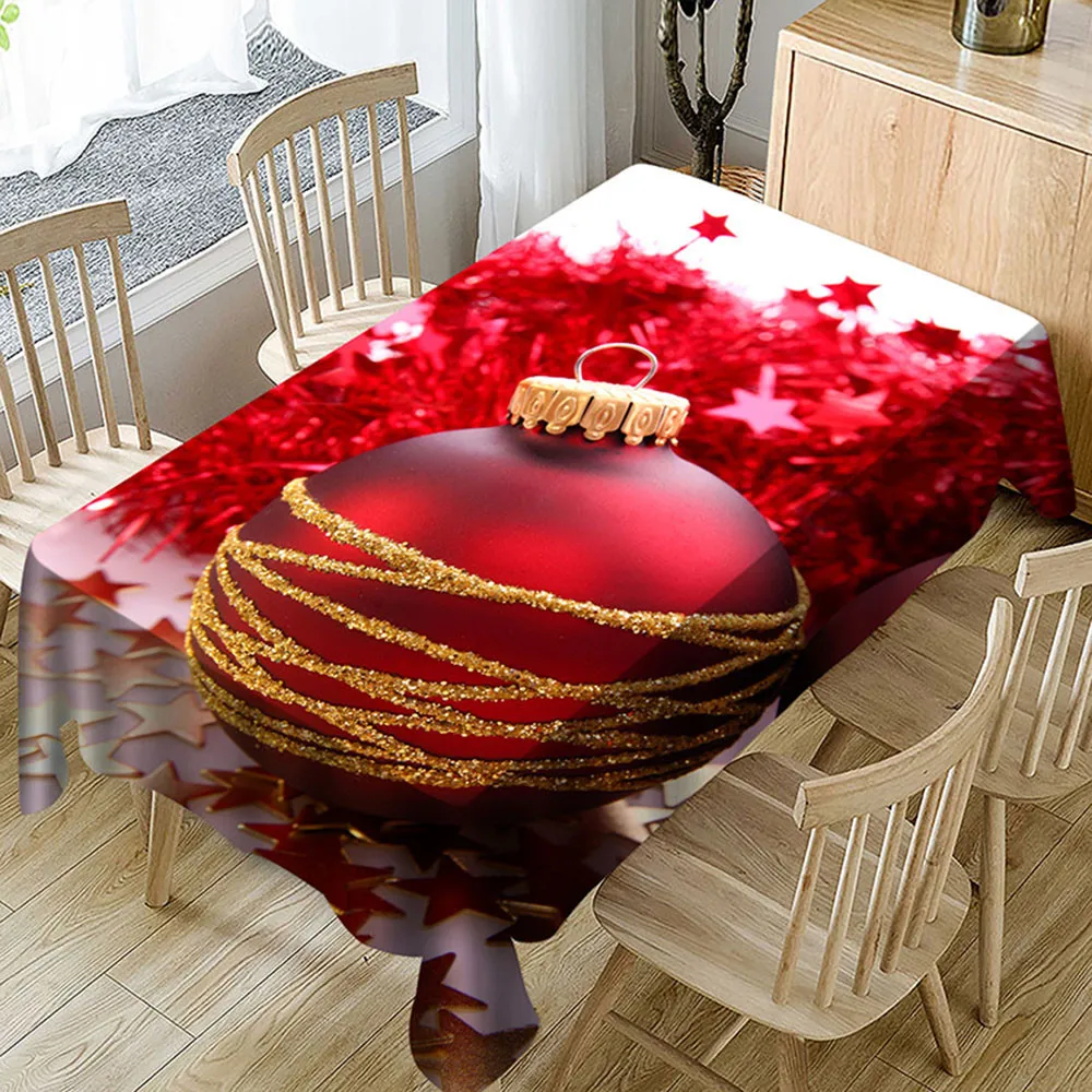 

Christmas Tablecloth Polyester Dustproof Waterproof Table Cover New Year Dinner 3D Tablecloth Home Party Decor