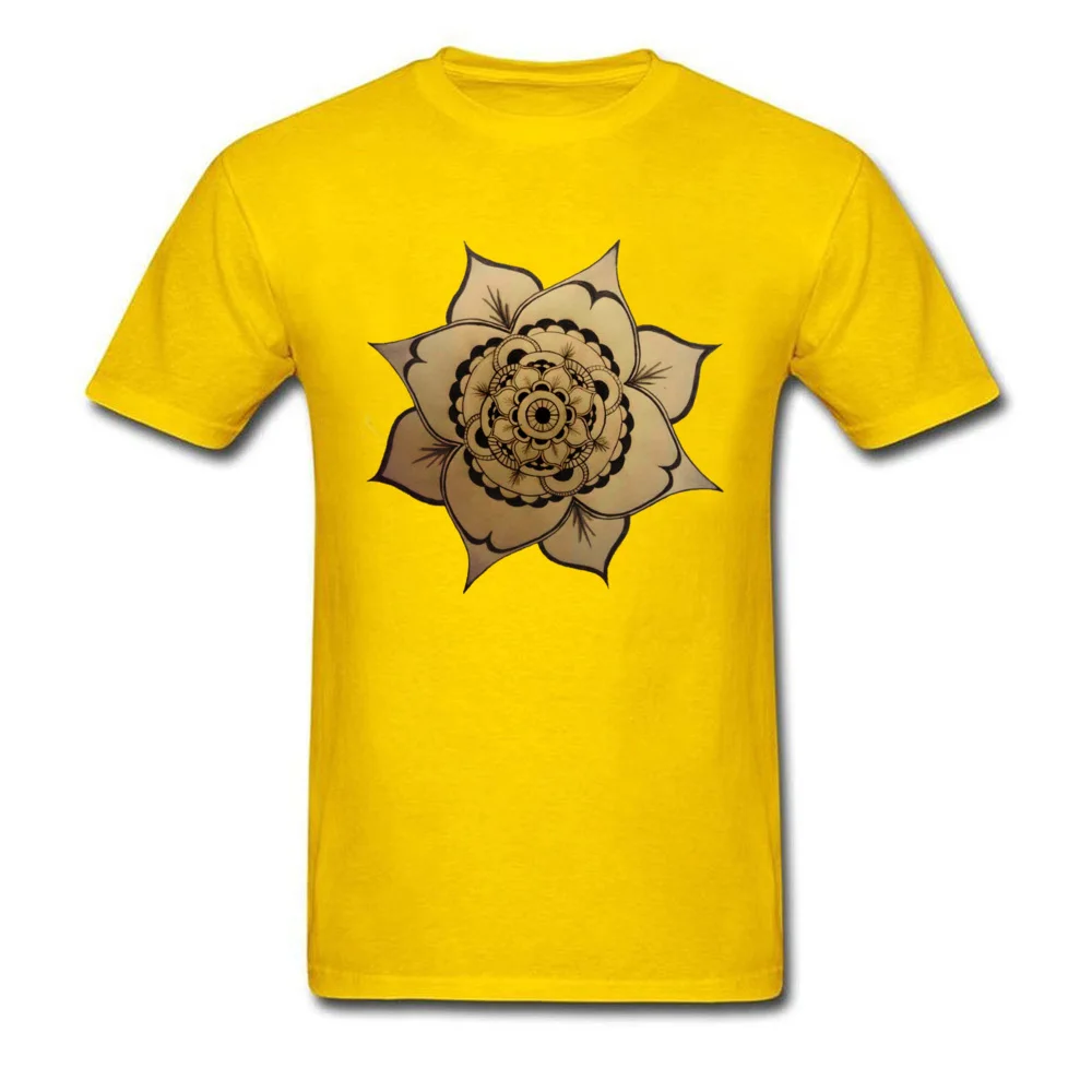 Mandala 100% Cotton Birthday T Shirt Fashion Short Sleeve Men T-shirts Geek Mother Day Tees Round Neck Drop Shipping Mandala yellow