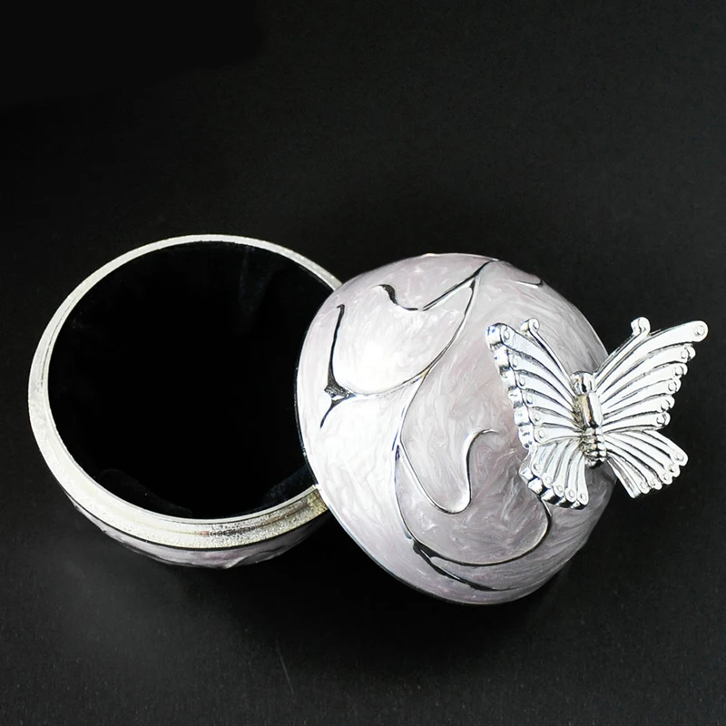 Butterfly Jewelry Box Round European Ring Boxes Princess Earring Bracelet Necklace Organizer Metal Polishing Curve Storage Box