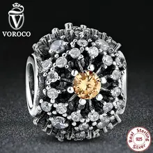 Voroco resplandor interior de plata de ley 925 de oro patrón de rayos de sol de color del encanto fit pandora pulsera de joyas de oro de bricolaje s176