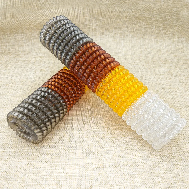

Big Size (5cm) Lots 100 Pcs Transparent Hair Scrunchie Telephone Wire Elastic Band Rope Hair Ring Spiral Rubber Band Hairband