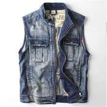 Высокое качество Ретро джинсовый жилет осень мужские модные тонкие винтажные потертые джинсовые куртки без рукавов повседневные джинсовые пальто для мужчин A1412