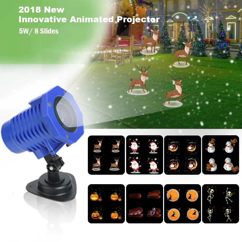 

Rotating Projection Led Lights 8PCS Pattern Lens Festive Atmosphere Decoration Luces Terraza y Jardin Decoracion Led Halloween