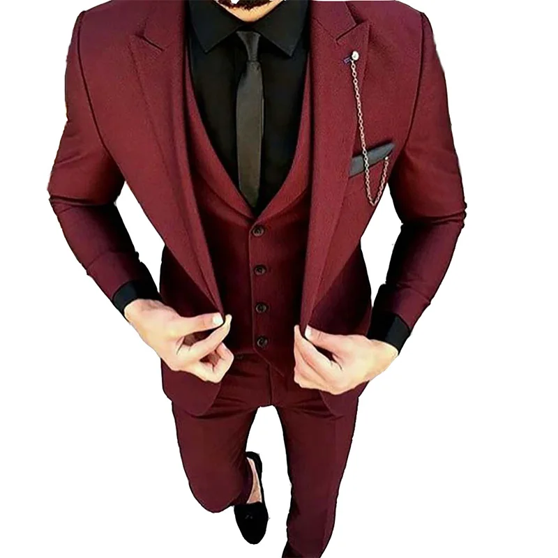 2018 Burgundy Wine Red Men Suits for Wedding Slim Fit