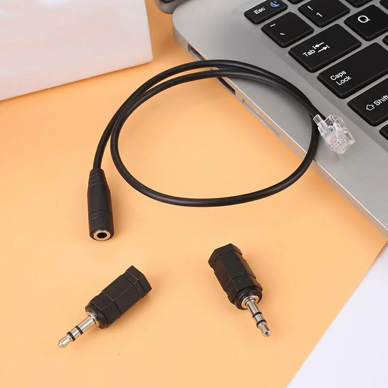 

New RJ9 to 3.5mm Plug Jack Cable for Telephone Headset Headphones with 2 Adapters DOM668